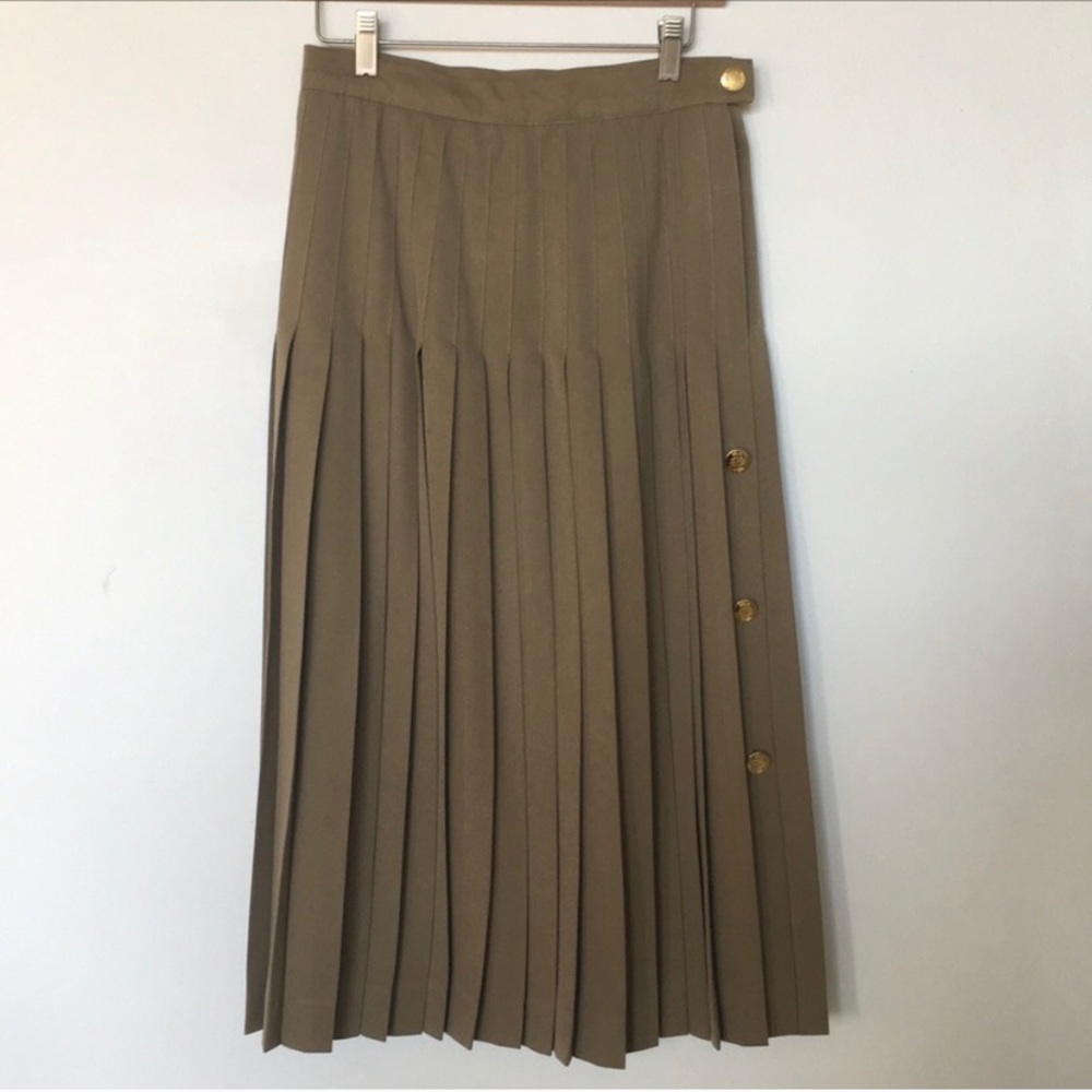 Vintage High Waisted Midi Wool Pleated Skirt gold
